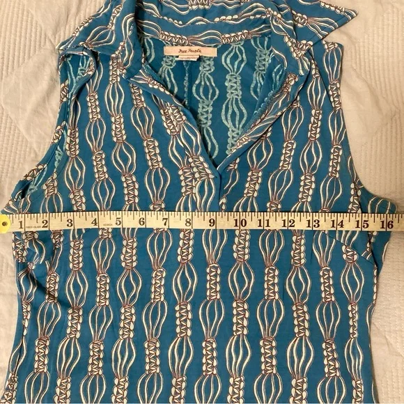 Free People Midi Dress Blue Patterned Sleeveless Rayon Collared Size M - Picture 7 of 11